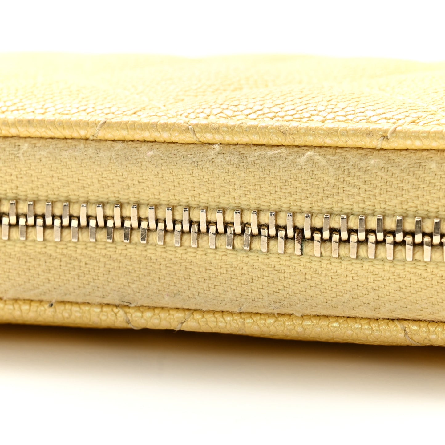 Iridescent Caviar Quilted Zip Coin Purse Yellow