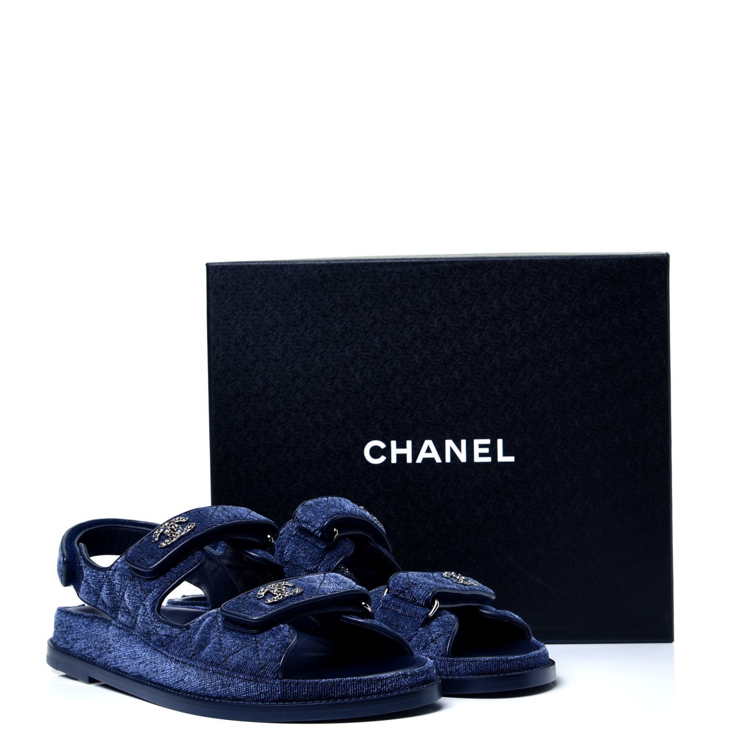 Chanel Velvet Velcro Dad Sandals 40 Blue 10 of 10
