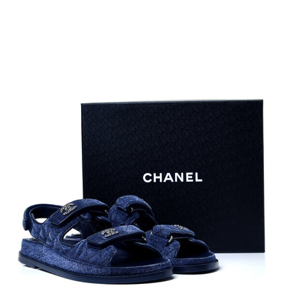 Chanel Velvet Velcro Dad Sandals 40 Blue 10 of 10