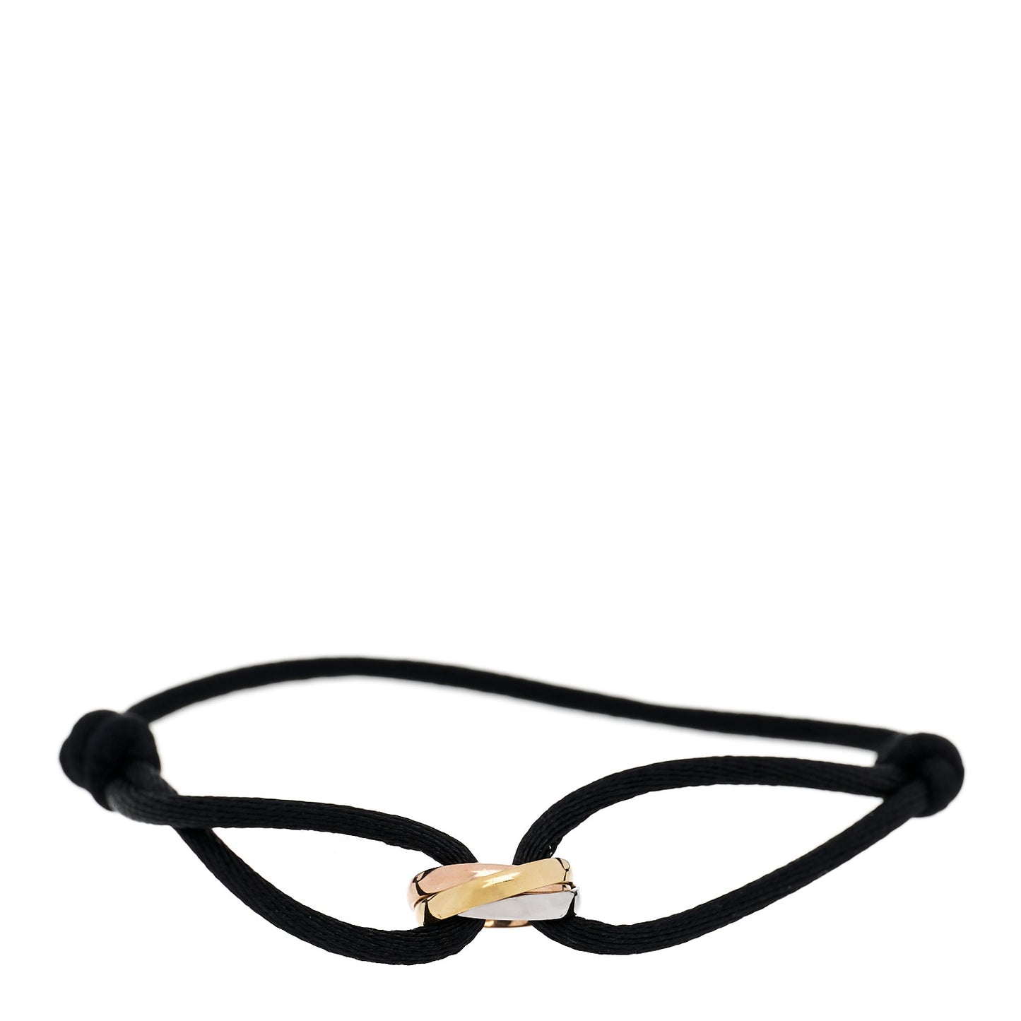 18K Pink Yellow White Gold Trinity Adjustable Cord Bracelet Black