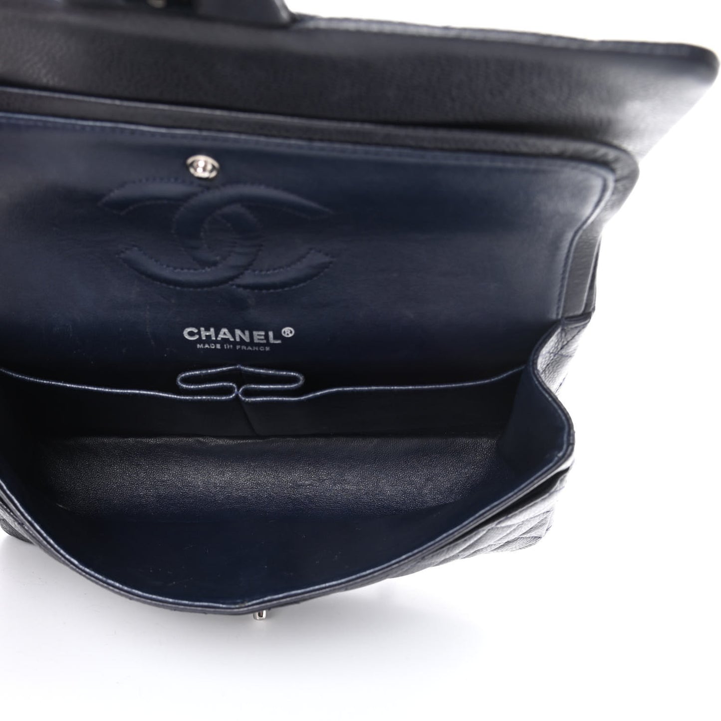 Lambskin Quilted Medium Double Flap Navy