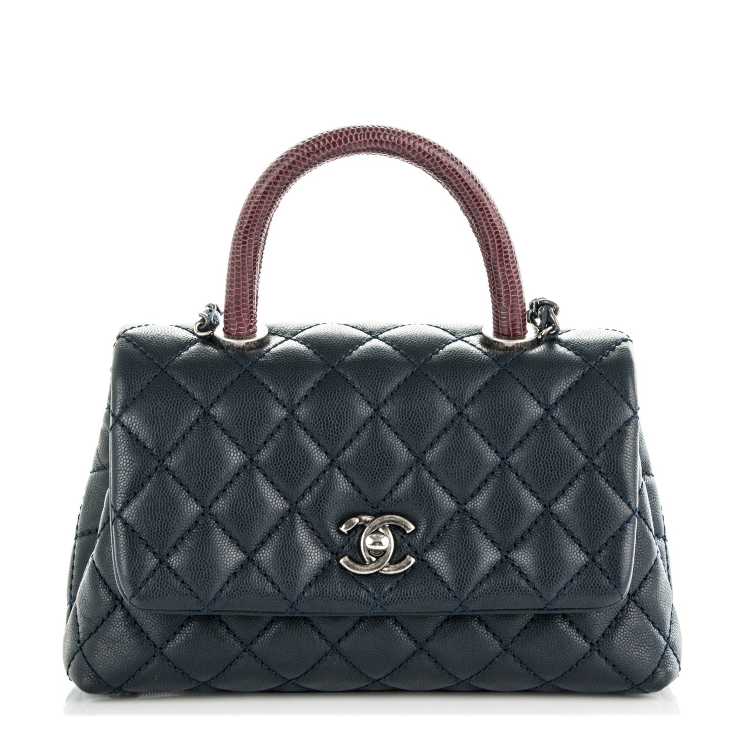 Caviar Lizard Quilted Mini Coco Handle Flap Navy