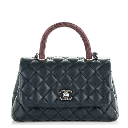 Chanel Caviar Lizard Quilted Mini Coco Handle Flap Navy 1 of 7