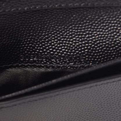 Saint Laurent Grain De Poudre Matelasse Chevron Monogram Compact Zip Around Wallet Black 8 of 11