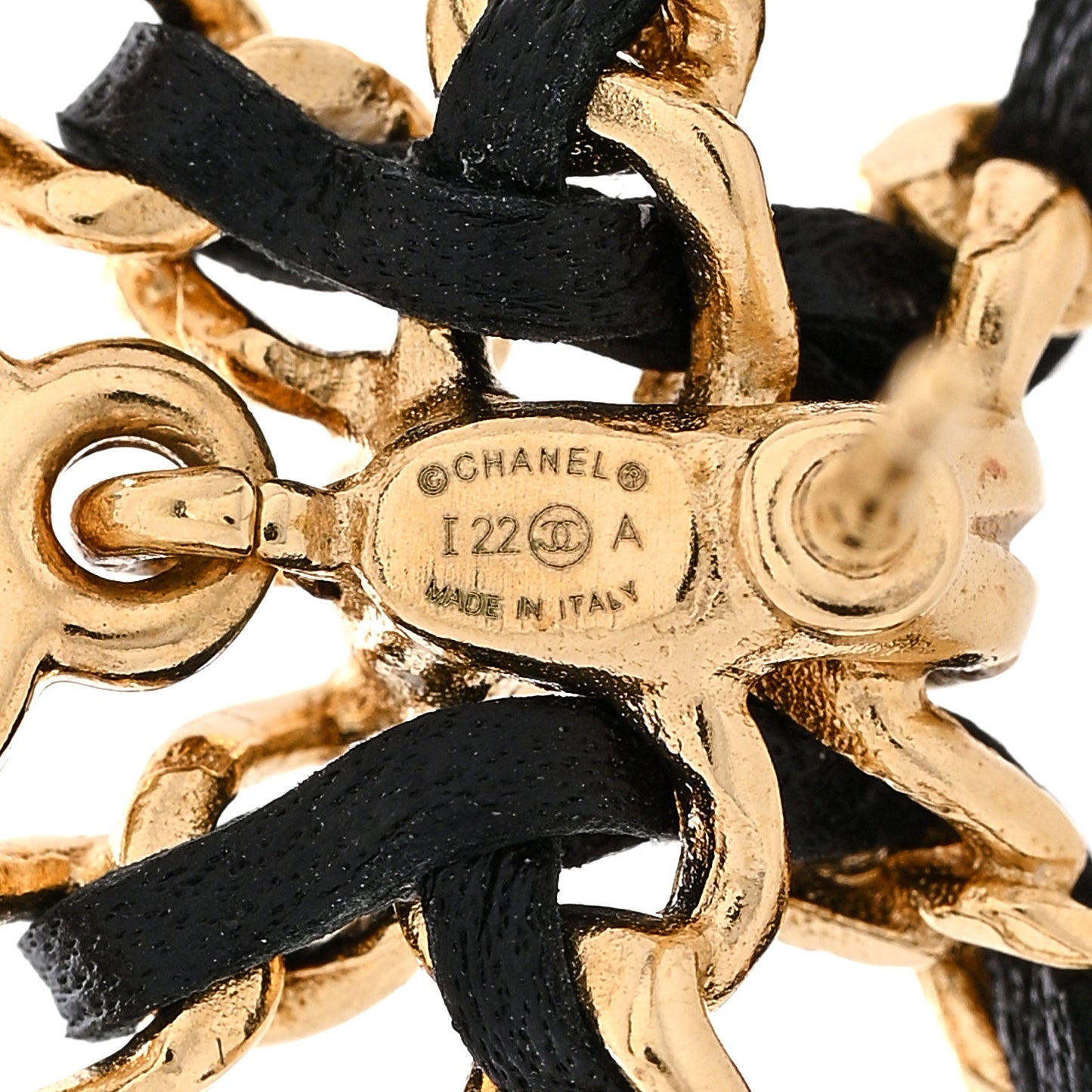 Lambskin Chain Bow Stud Earrings Black Gold