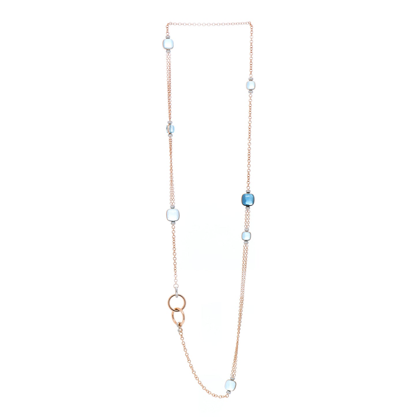 18K Rose Gold Diamond Blue Topaz Nudo Sautoir Necklace