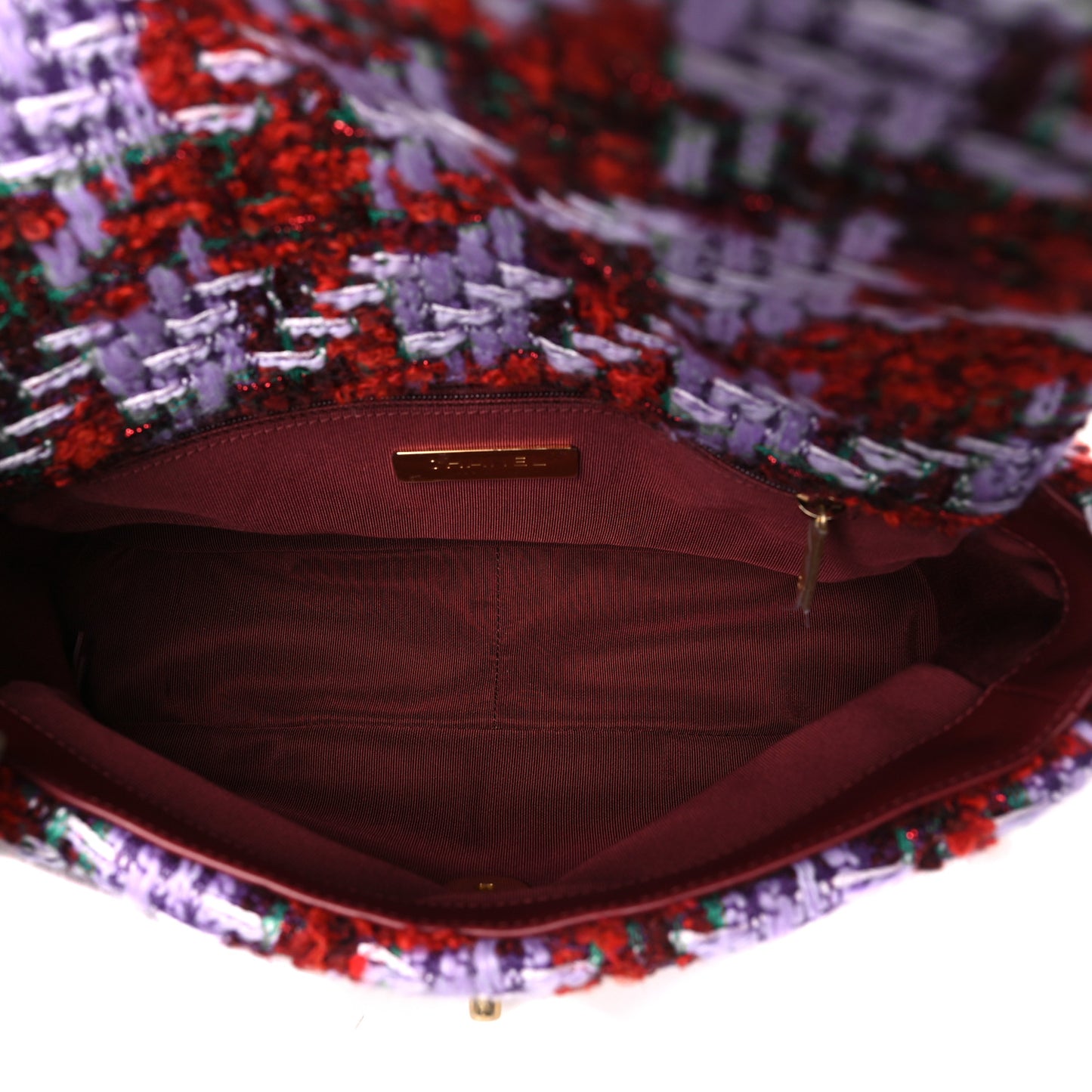 Tweed Quilted Medium Chanel 19 Flap Red Purple Green