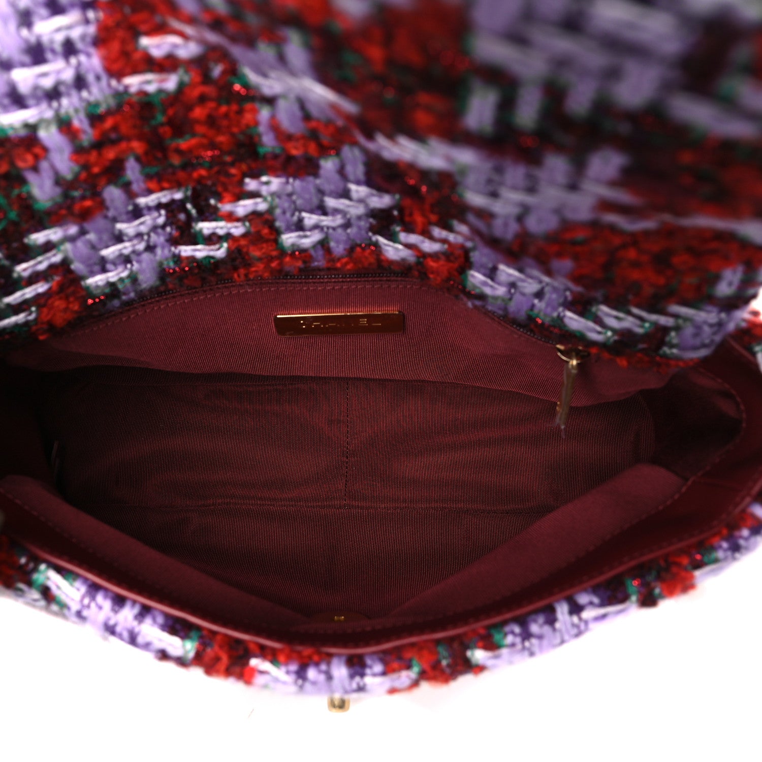 Chanel Tweed Quilted Medium Chanel 19 Flap Red Purple Green 5 of 9