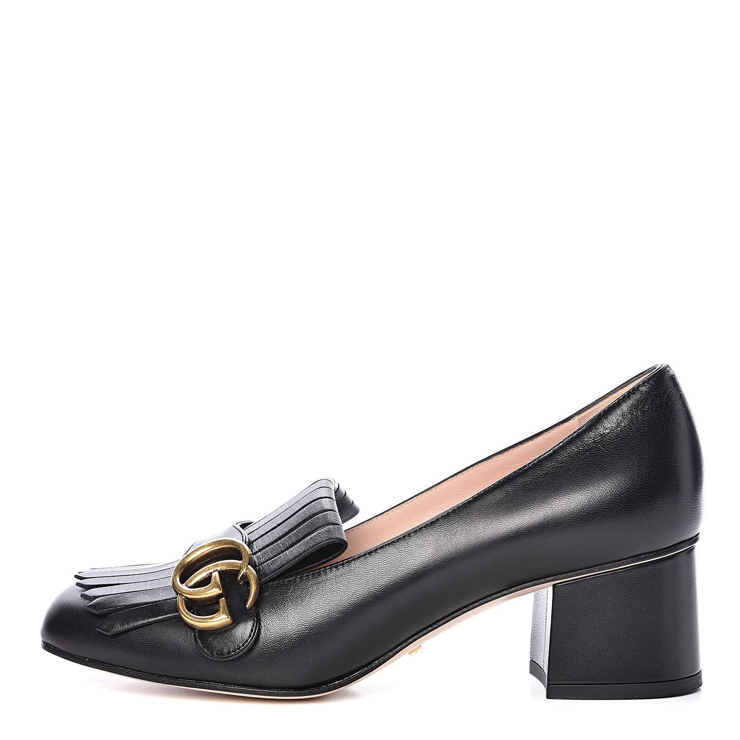 Malaga Kid GG Marmont Fringe 50mm Loafer Pumps 38 Black