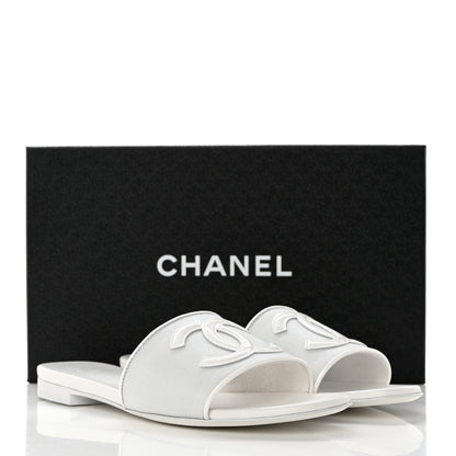 Chanel Mesh Patent Calfskin CC Mules 37 White 9 of 9