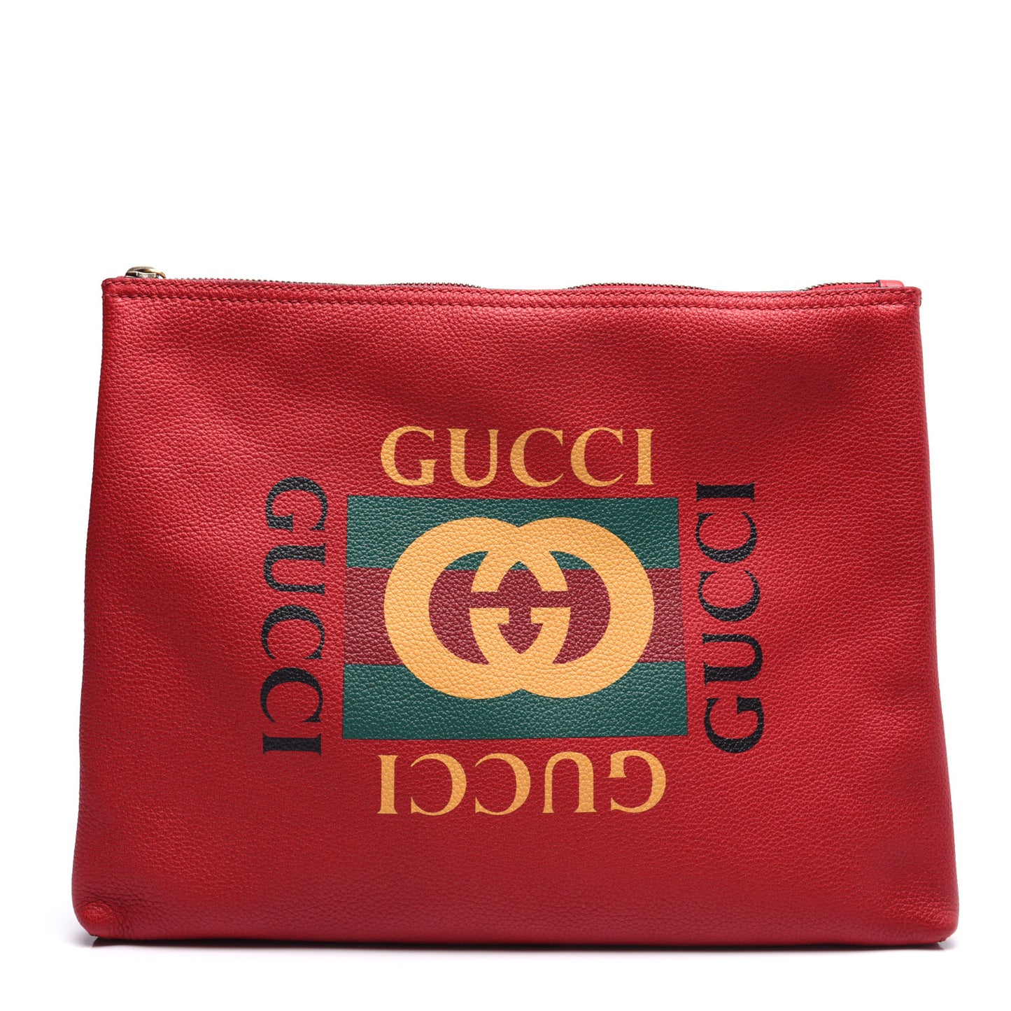 Pebbled Calfskin Medium Logo Portfolio Clutch Hibiscus Red