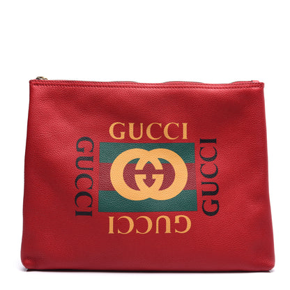 Gucci Pebbled Calfskin Medium Logo Portfolio Clutch Hibiscus Red 1 of 9