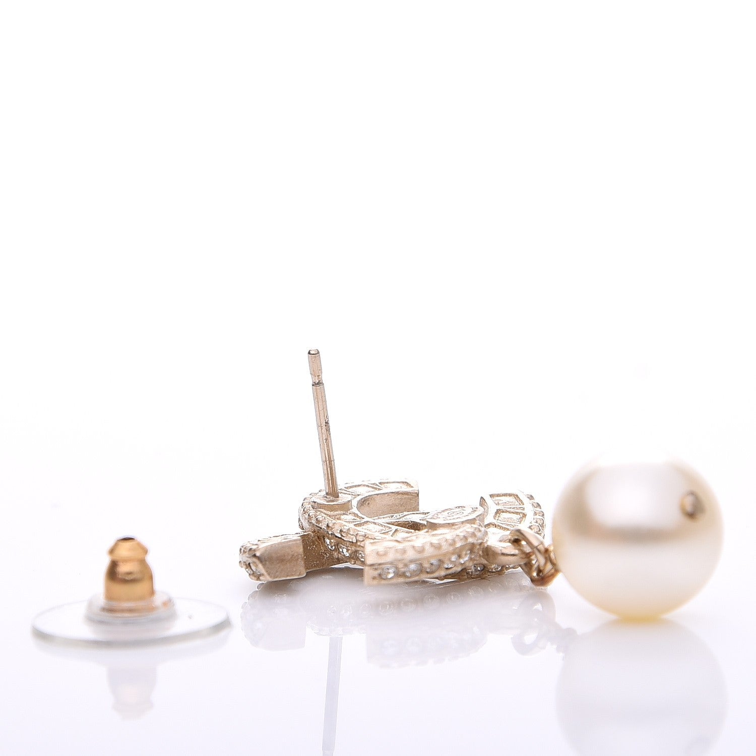 Chanel Crystal Pearl CC Drop Earrings Gold 3 of 5