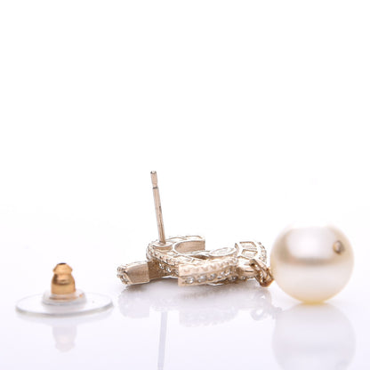 Chanel Crystal Pearl CC Drop Earrings Gold 3 of 5