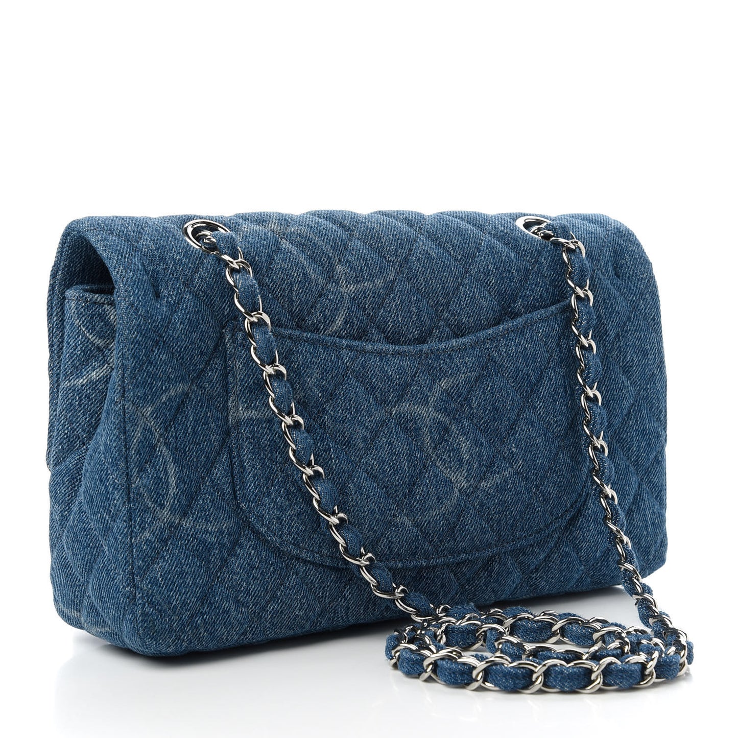 Denim Quilted CC Print Medium Single Flap Blue