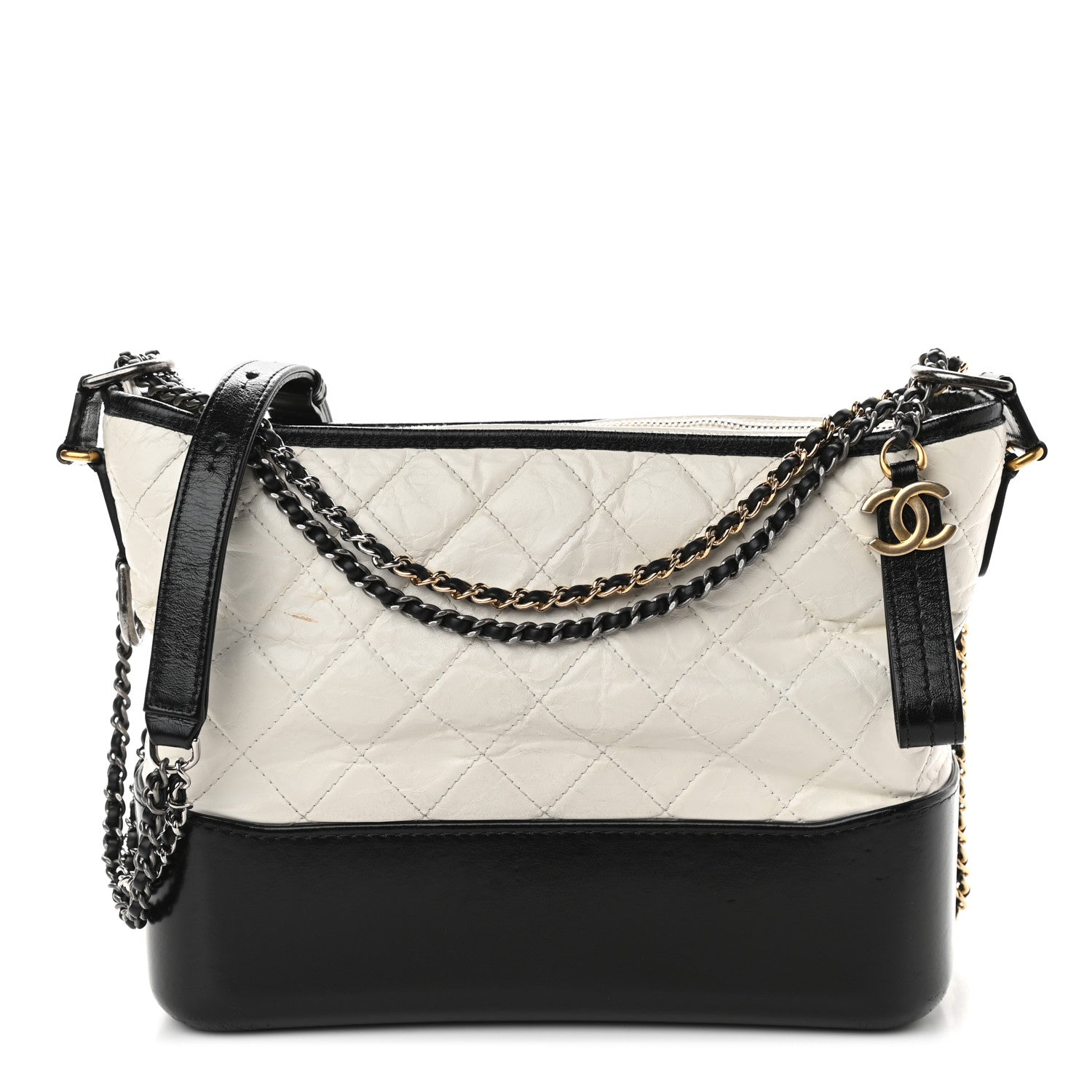 Chanel Aged Calfskin Quilted Medium Gabrielle Hobo Black White 1 of 11