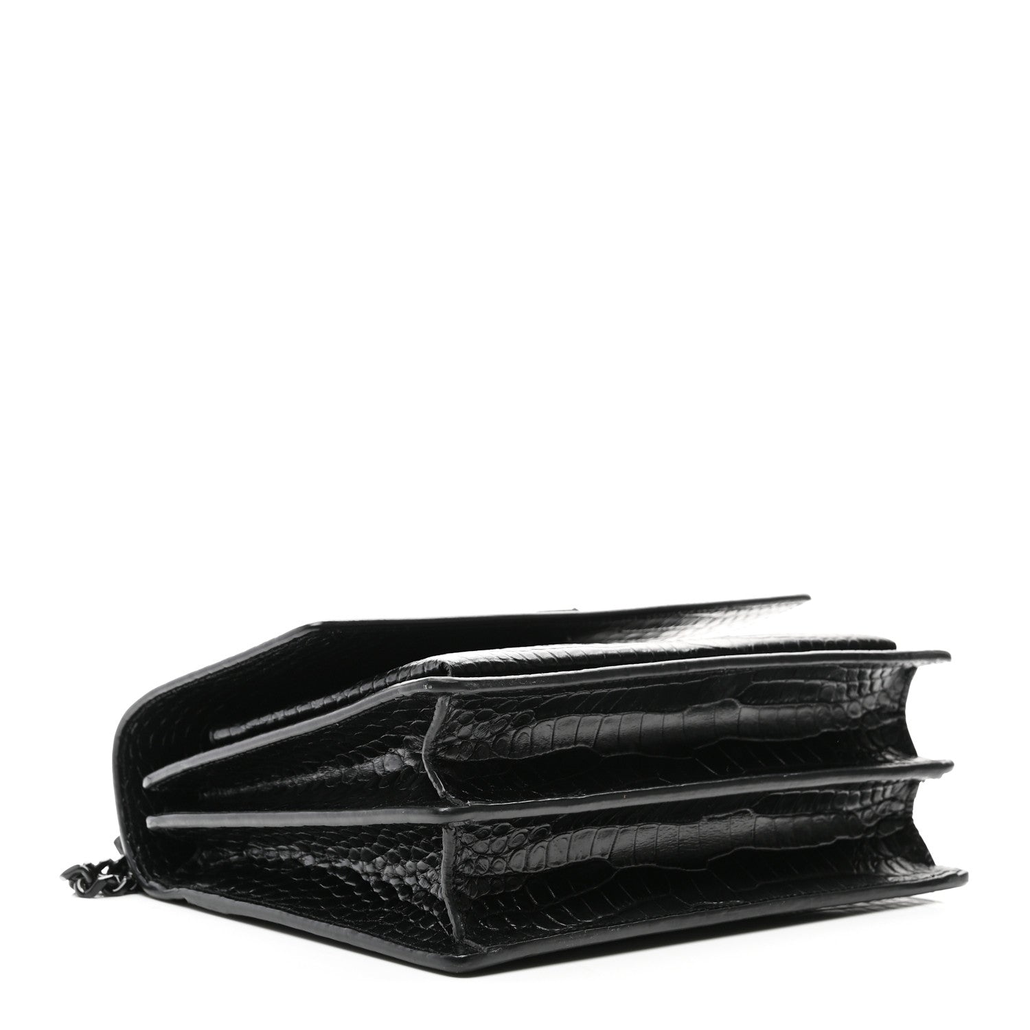 Saint Laurent Calfskin Crocodile Embossed Medium Monochrome Monogram Sunset Black 4 of 11