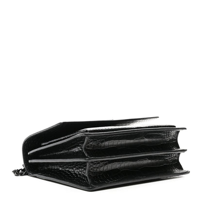 Saint Laurent Calfskin Crocodile Embossed Medium Monochrome Monogram Sunset Black 4 of 11