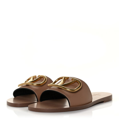 Valentino Garavani Grainy Cowhide Vlogo Flat Slide Sandals 36 Rose Cannelle 3 of 9