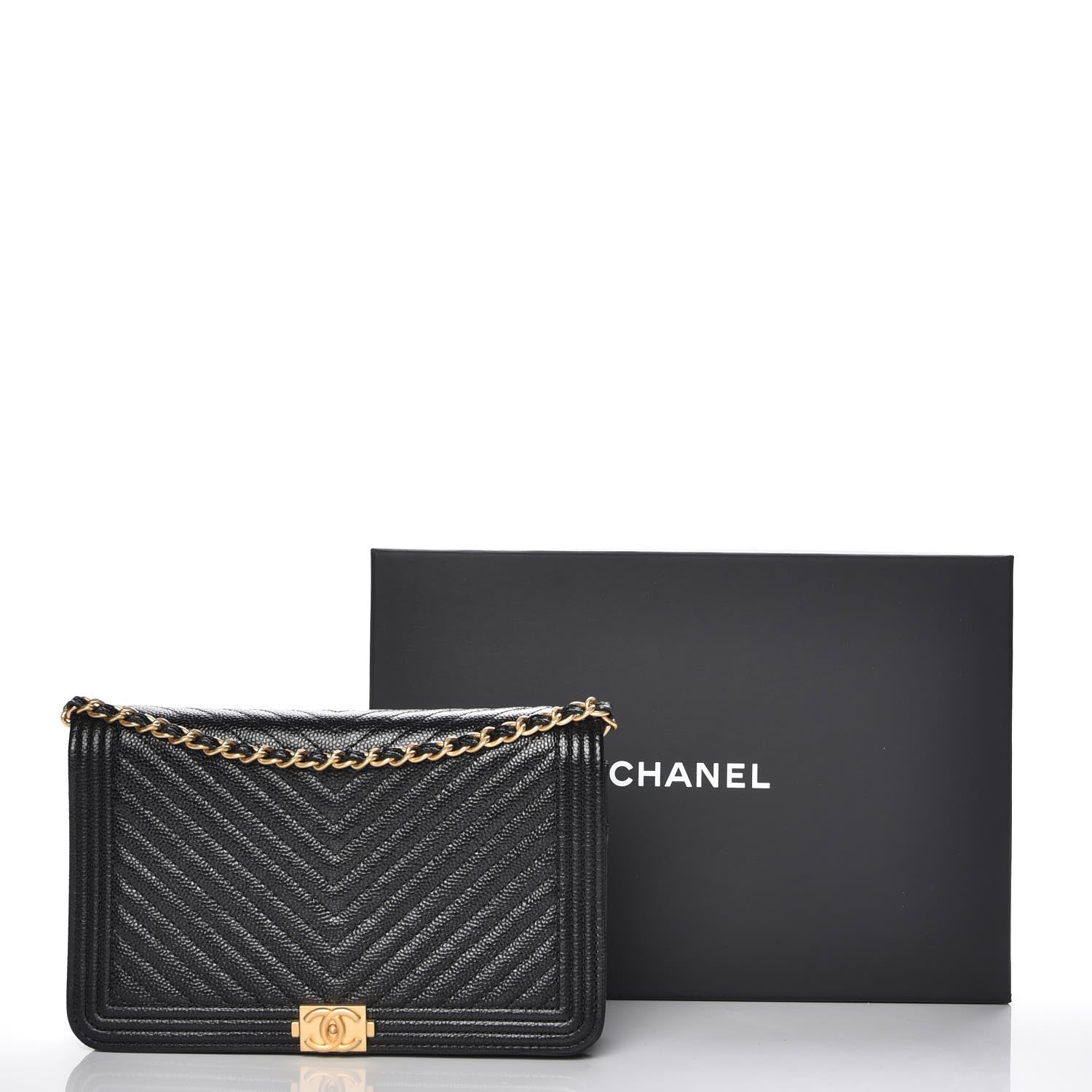 Chanel Caviar Chevron Quilted Boy Wallet On Chain WOC Black 9 of 9