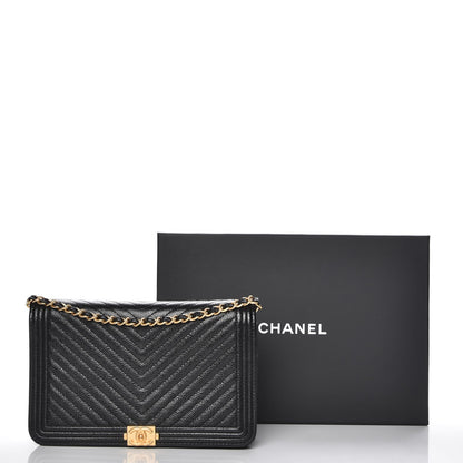 Chanel Caviar Chevron Quilted Boy Wallet On Chain WOC Black 9 of 9