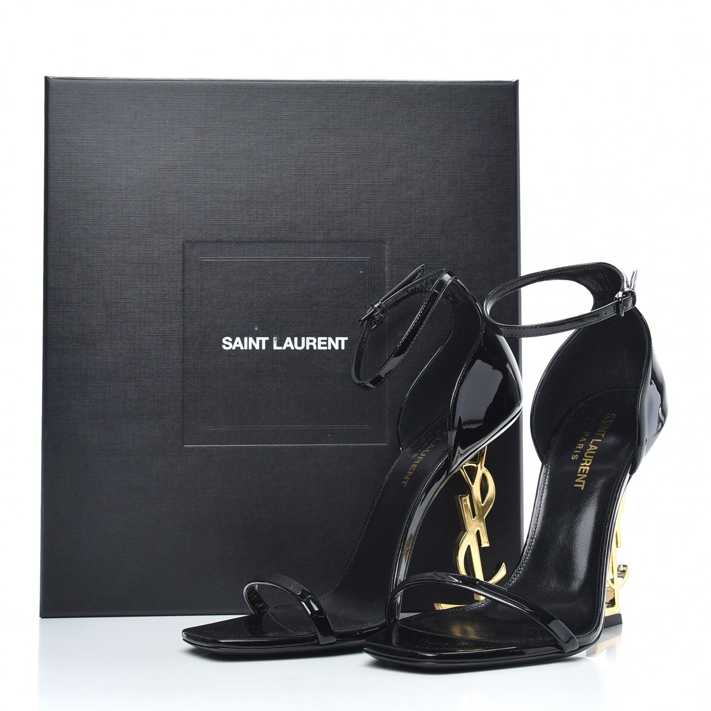 Patent Calfskin Opyum 110 Sandals 38 Black Gold