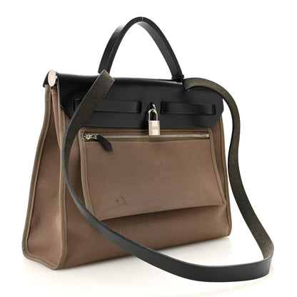 Hermes Toile Officier Vache Hunter Herbag Zip 31 PM Etoupe Bleu Indigo Etoupe Black 4 of 15