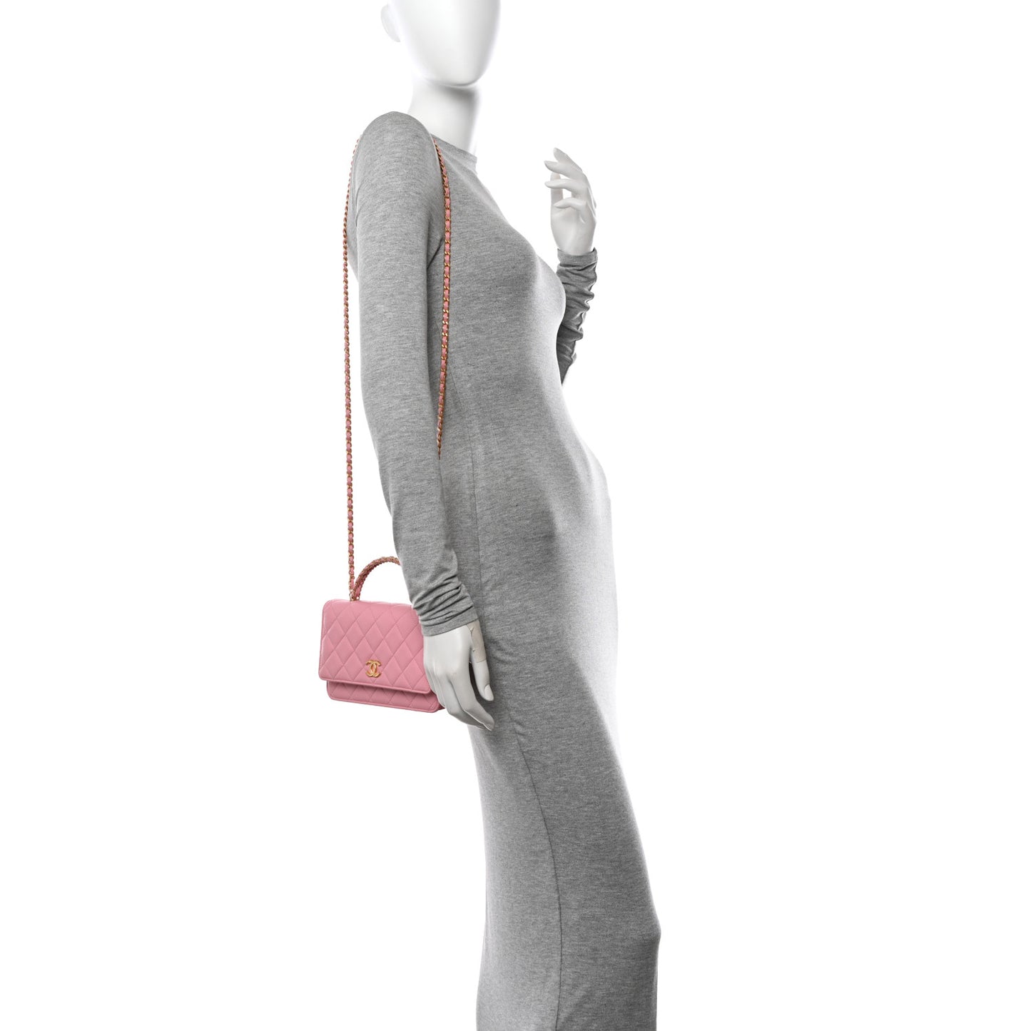 Lambskin Quilted Pick Me Up Wallet On Chain WOC Light Pink