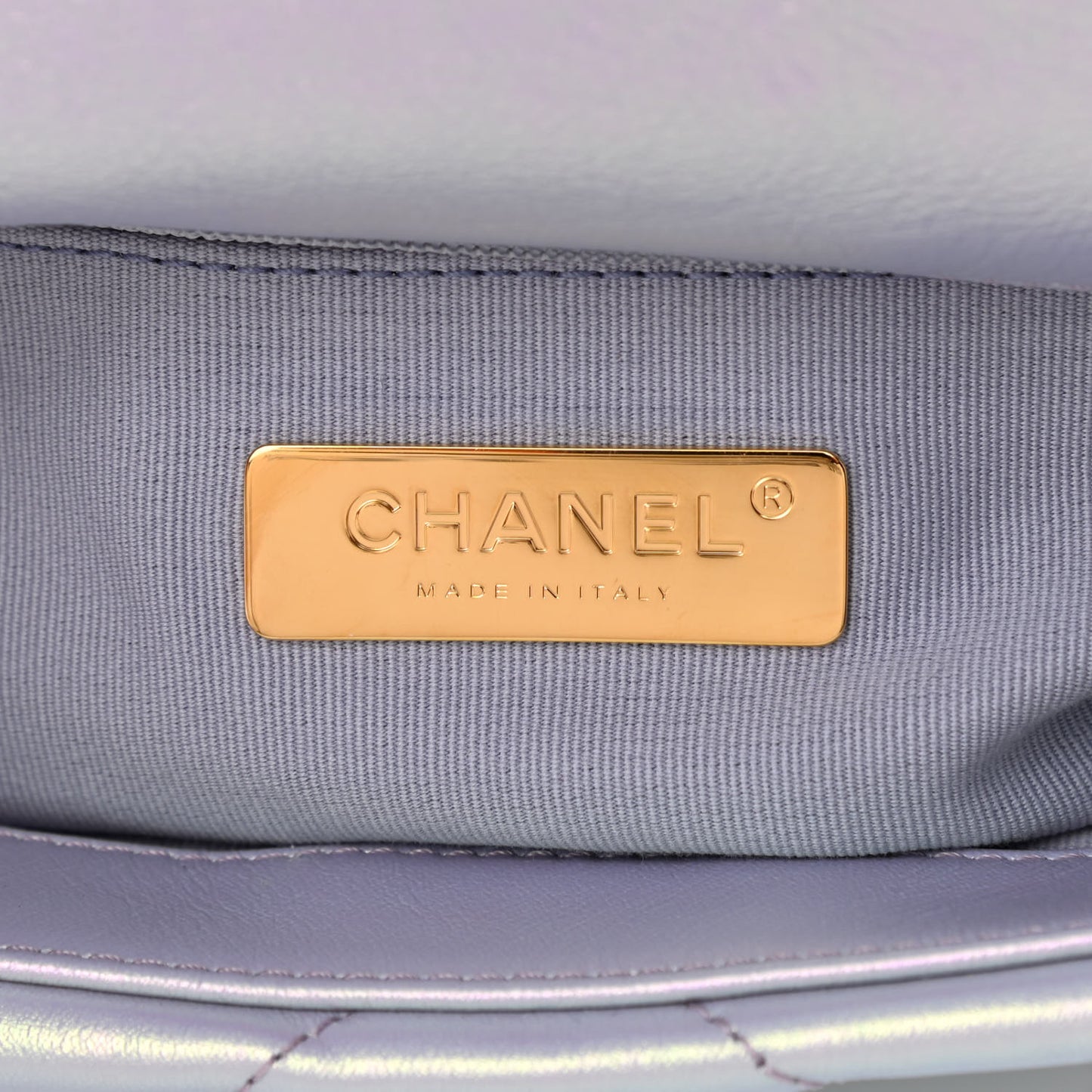 Iridescent Calfskin Quilted Medium Chanel 19 Flap Light Purple Blue