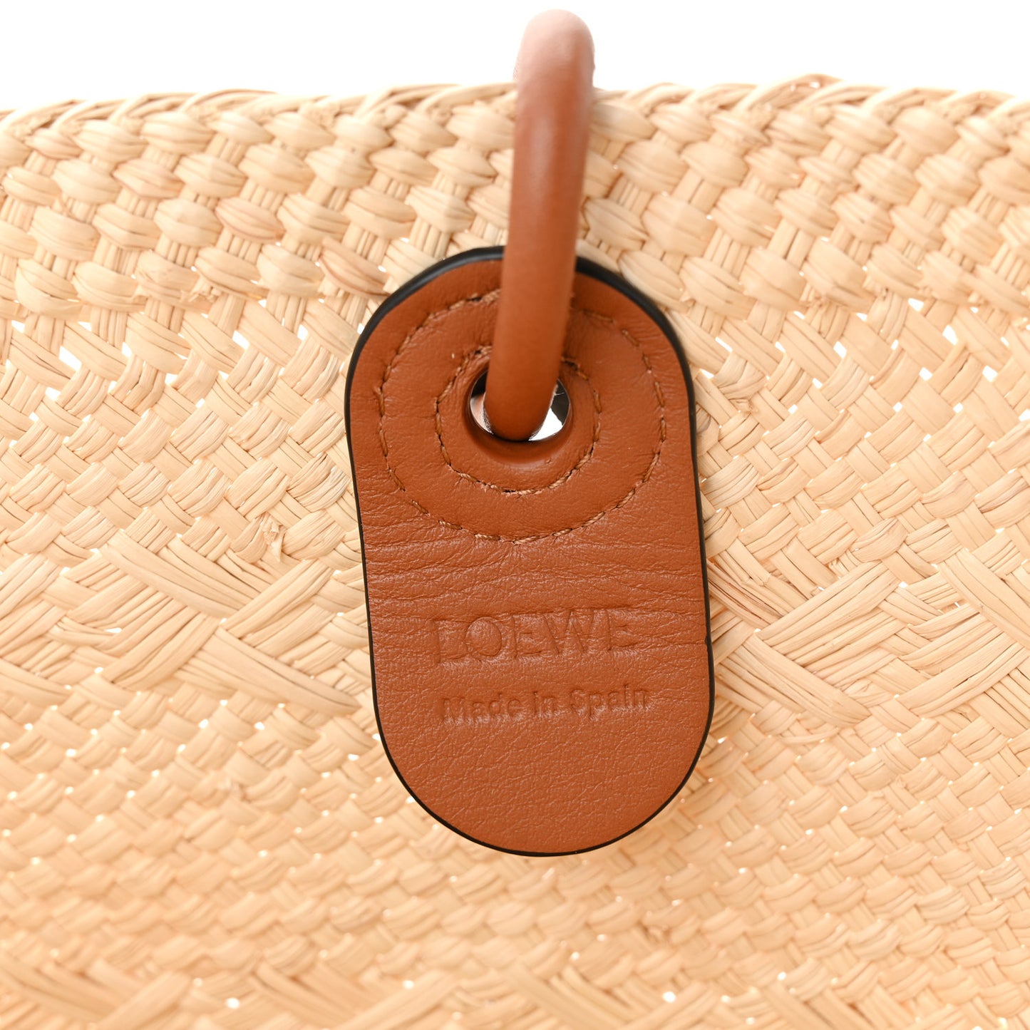Calfskin Raffia Small Anagram Basket Tote Bag Natural Tan