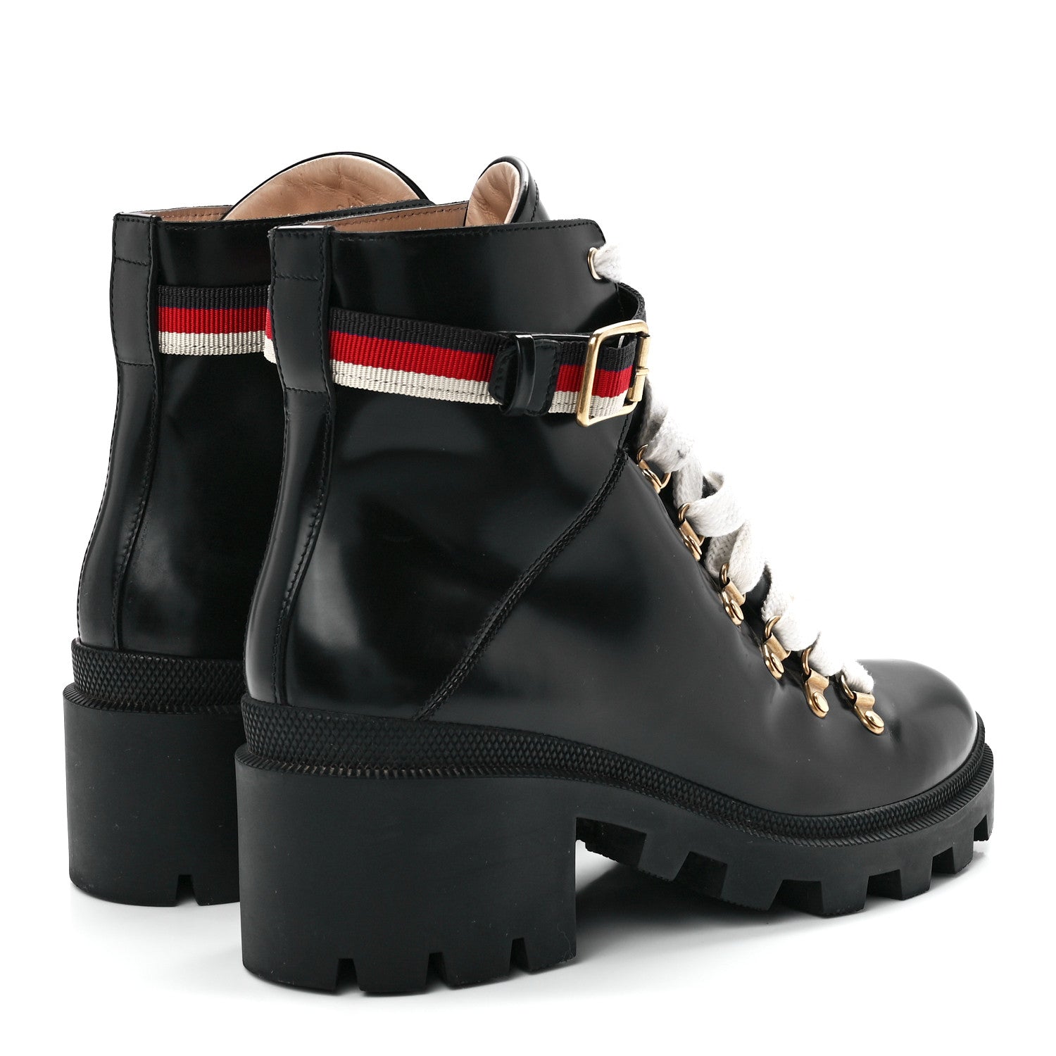 Gucci Calfskin Sylvie Web Womens Lace Up Combat Boots 40.5 Black 4 of 8