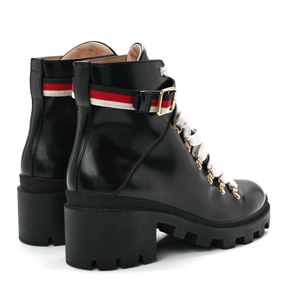 Gucci Calfskin Sylvie Web Womens Lace Up Combat Boots 40.5 Black 4 of 8