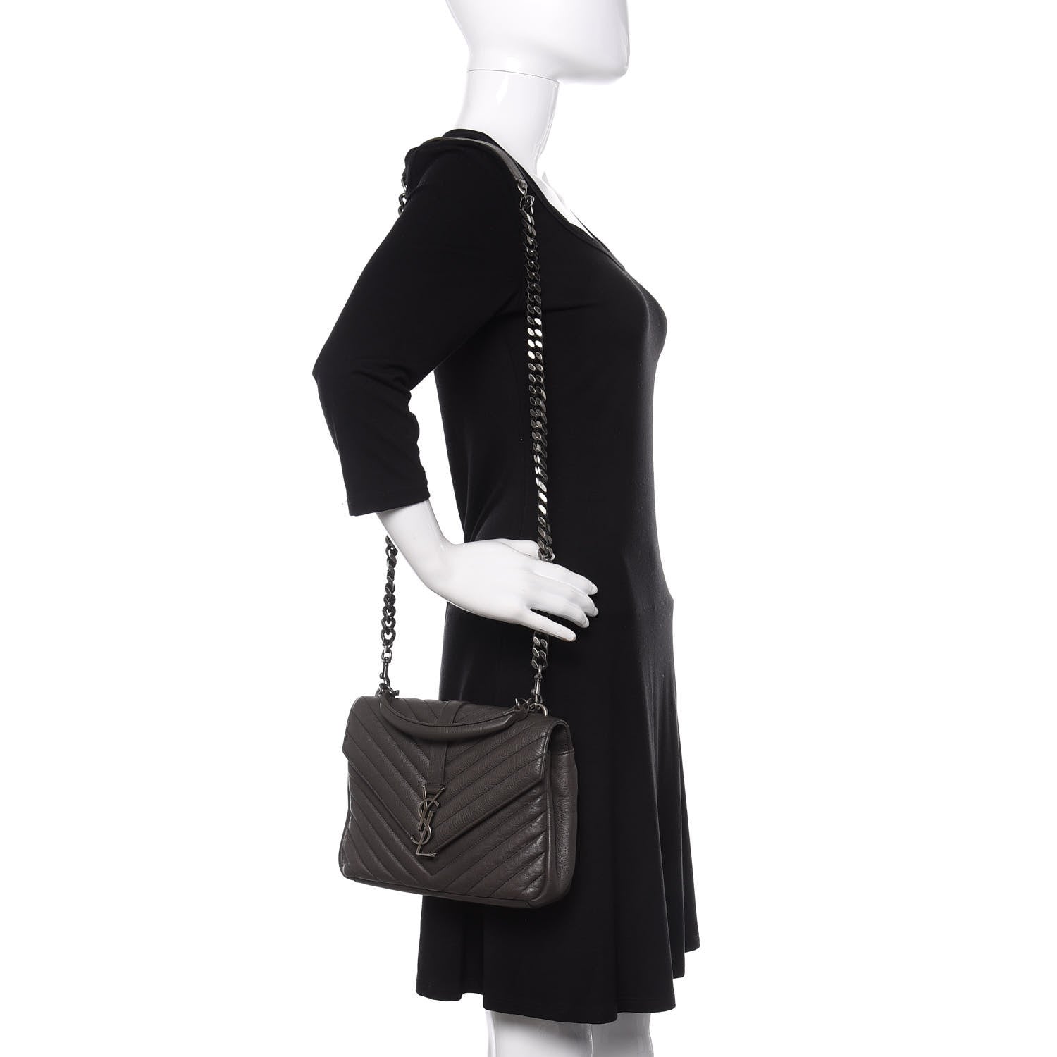 Saint Laurent Sheepskin Matelasse Chevron Monogram Medium College Bag Asphalt 3 of 17