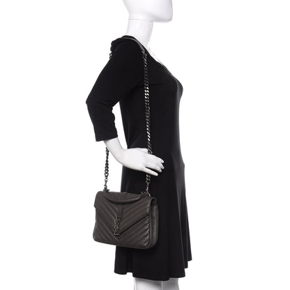 Saint Laurent Sheepskin Matelasse Chevron Monogram Medium College Bag Asphalt 3 of 17