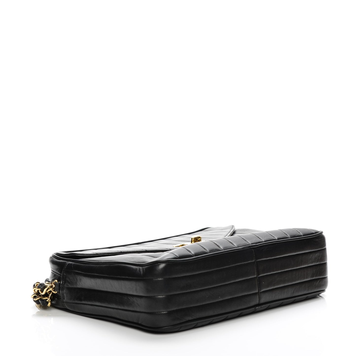 Lambskin Vertical Quilted Flap Camera Case Black