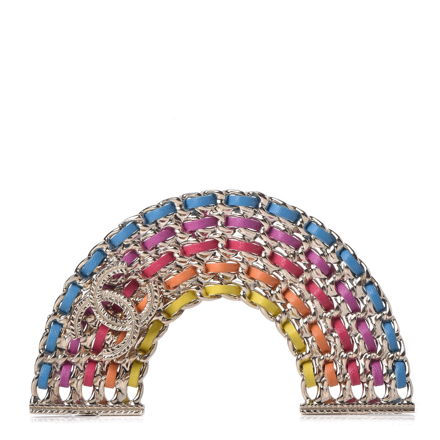 Lambskin Chain Rainbow CC Brooch Gold Multicolor