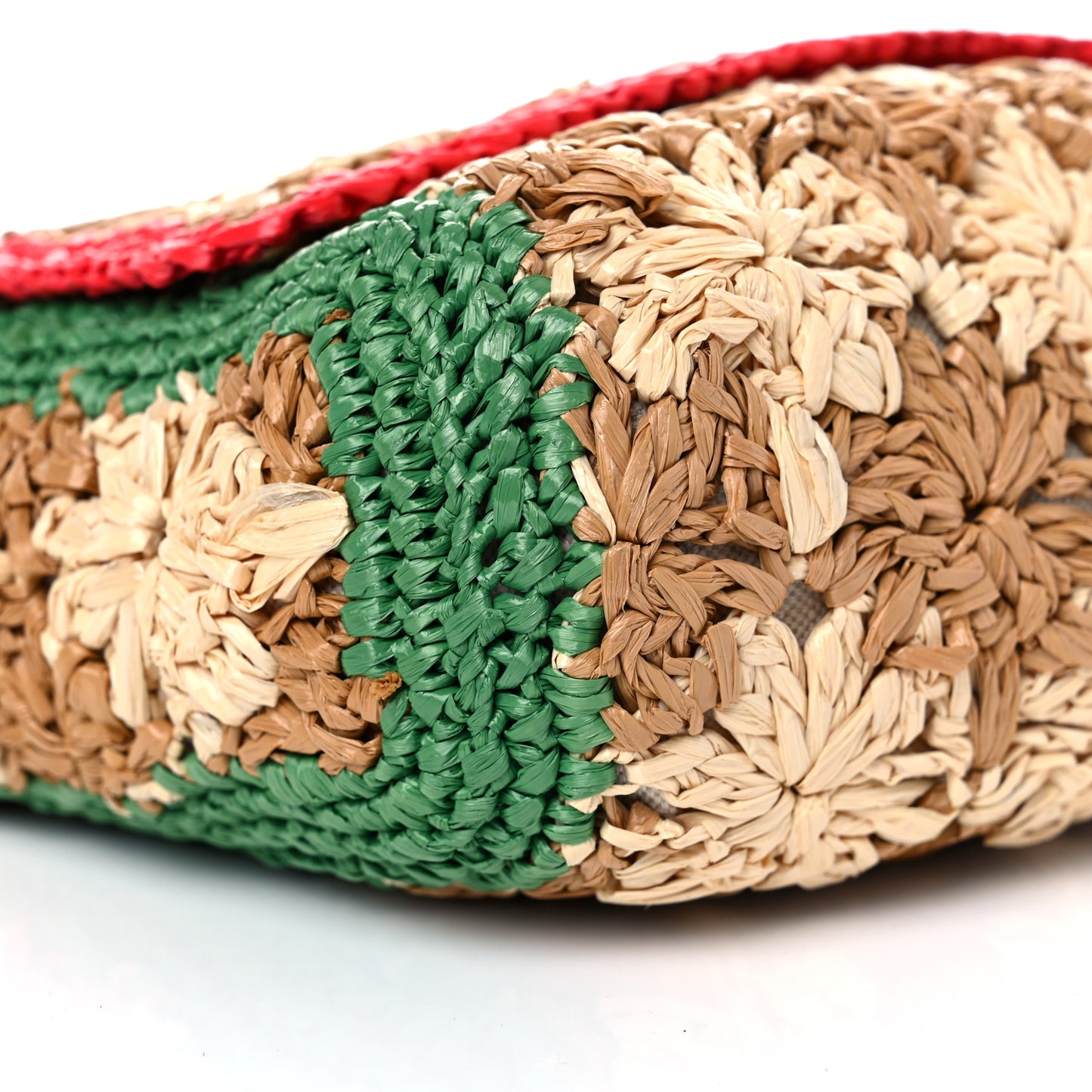 Raffia Azalea Calfskin Crochet Flower Small GG Marmont Shoulder Bag Natural Ecru Green Red New Shamarock