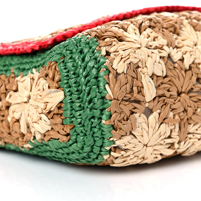 Gucci Raffia Azalea Calfskin Crochet Flower Small GG Marmont Shoulder Bag Natural Ecru Green Red New Shamarock 8 of 10