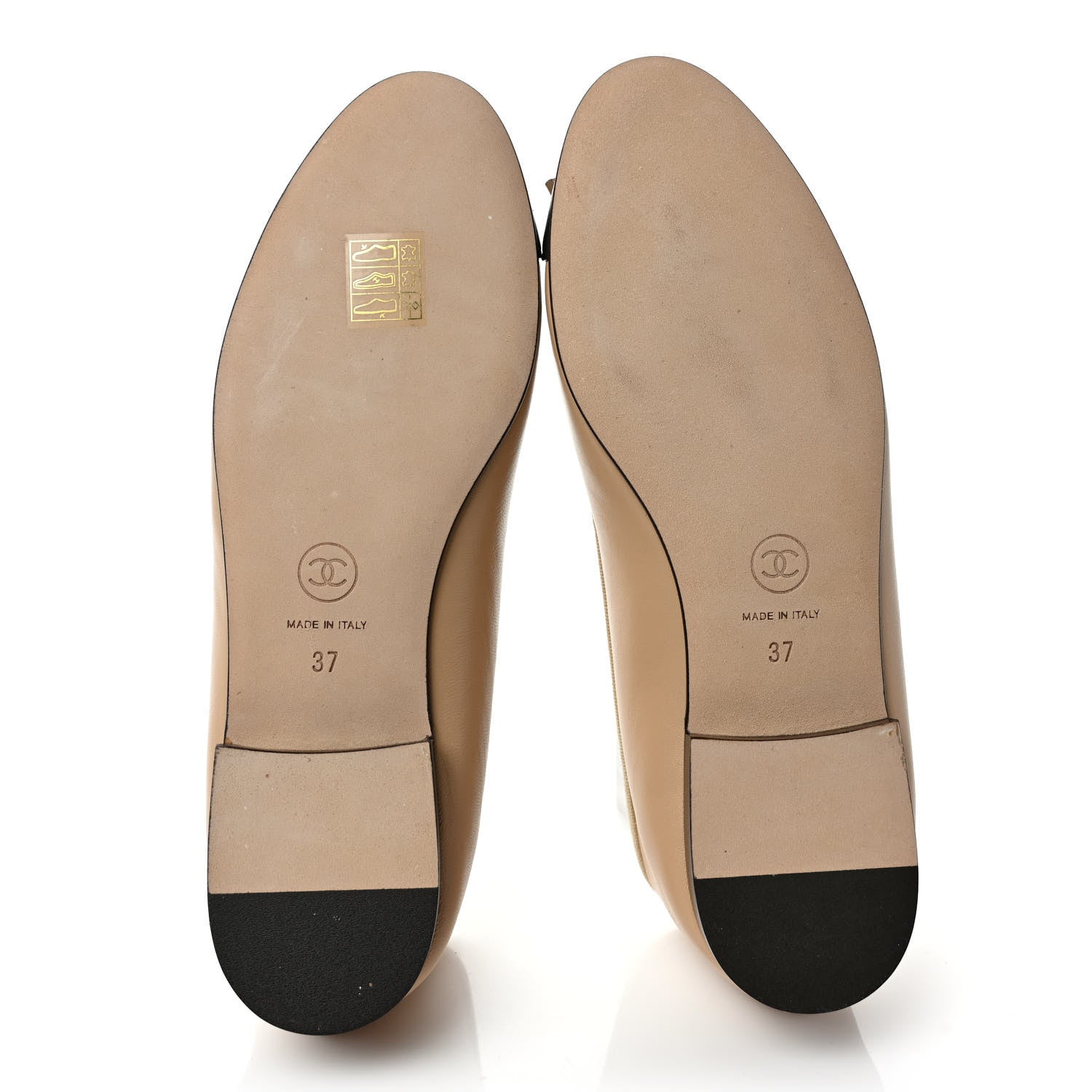 Chanel Lambskin Cap Toe CC Ballerina Flats 37 Beige Black 5 of 9