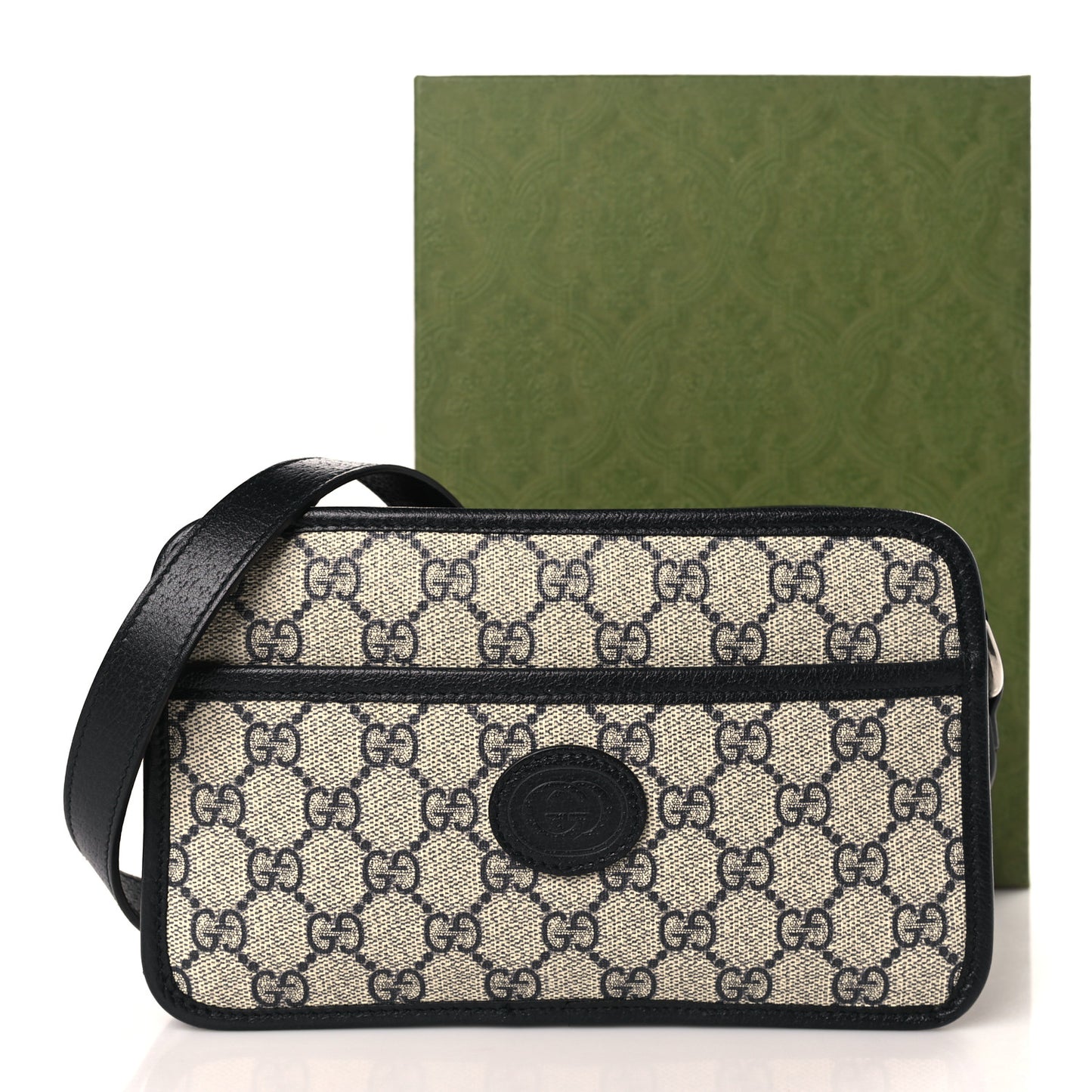 GG Supreme Monogram Textured Dollar Calfskin Mini Retro Interlocking G Shoulder Bag Beige Blue