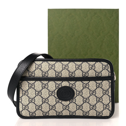 Gucci GG Supreme Monogram Textured Dollar Calfskin Mini Retro Interlocking G Shoulder Bag Beige Blue 10 of 10