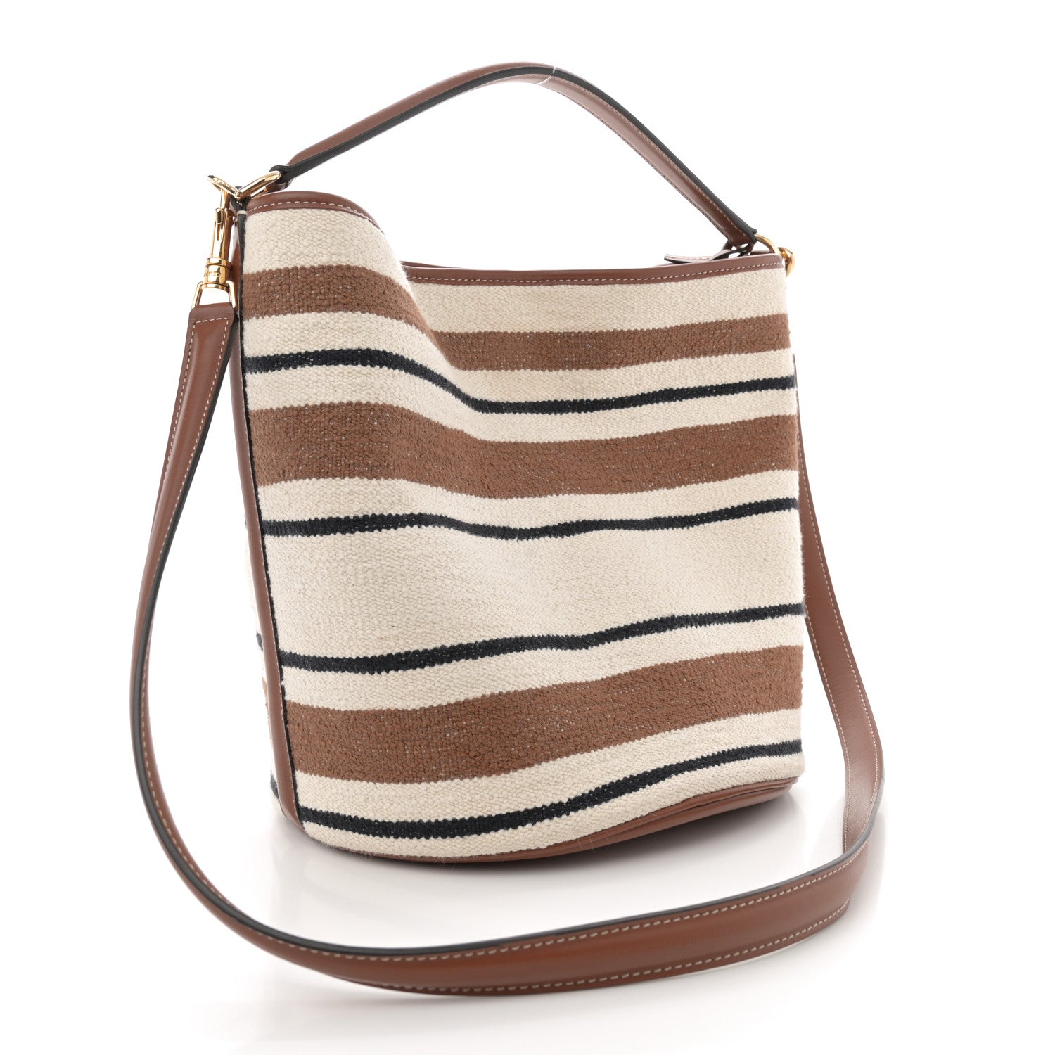 Celine Canvas Smooth Calfskin Logo Bucket 16 Bag Brown Off White Tan 4 of 14