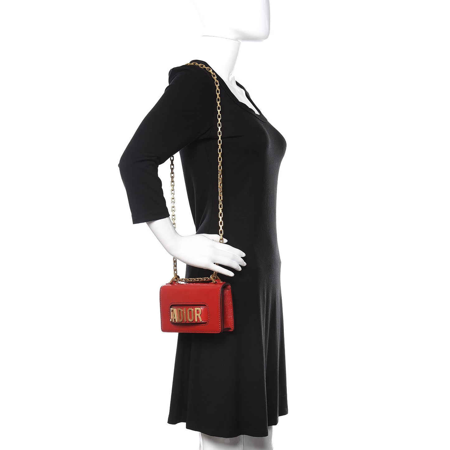 Calfskin Mini J'Adior Chain Flap Bag Spicy Red