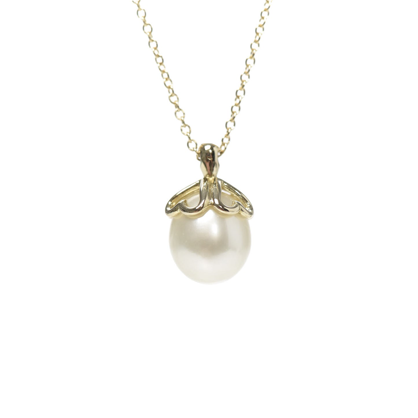 18K Yellow Gold Pearl Heart Drop Pendant Necklace