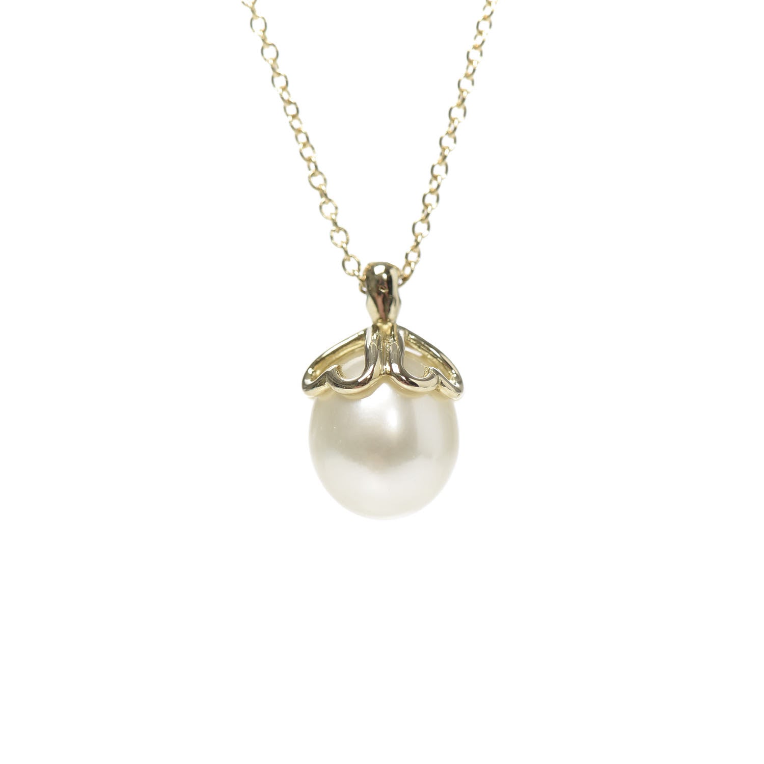 Tiffany 18K Yellow Gold Pearl Heart Drop Pendant Necklace 4 of 5