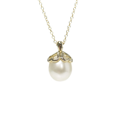 Tiffany 18K Yellow Gold Pearl Heart Drop Pendant Necklace 4 of 5