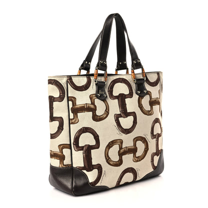 Gucci Canvas Bamboo Horsebit Print Tote White 3 of 10
