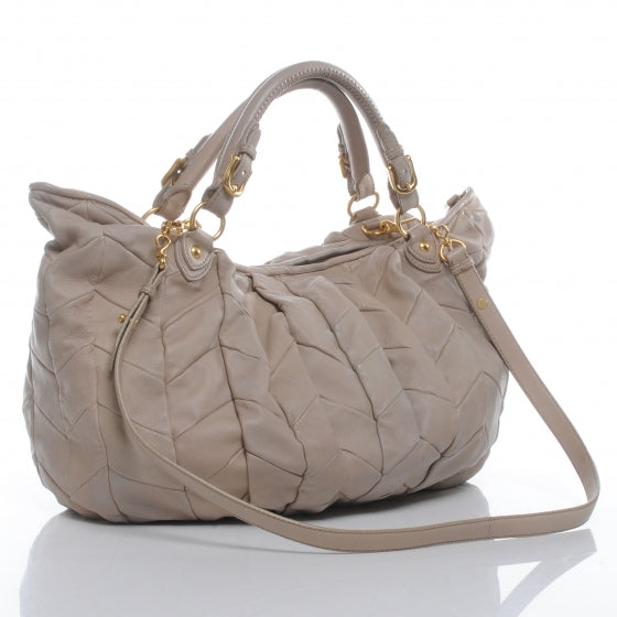 Nappa Leather Large Patchwork Tote Beige