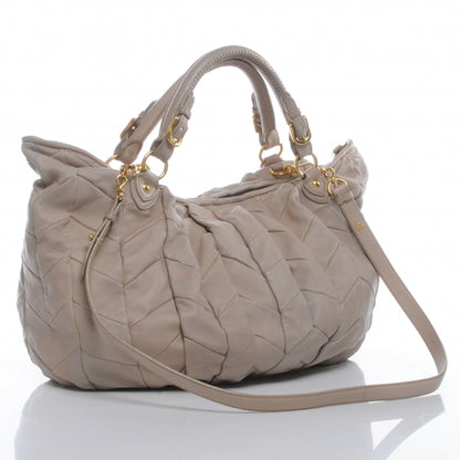 Miu Miu Nappa Leather Large Patchwork Tote Beige 3 of 8
