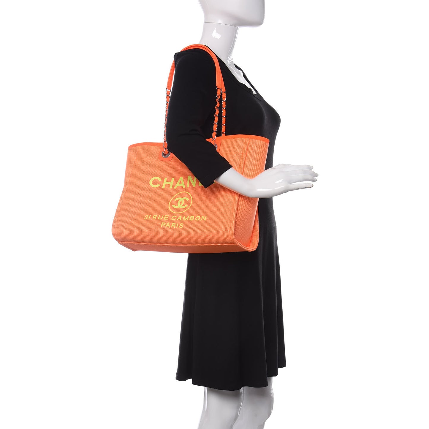 Mixed Fibers Calfskin Small Deauville Tote Orange Yellow